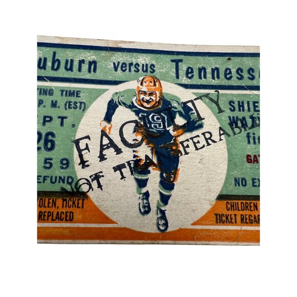 1959 Auburn vs Tennessee Football Ticket Stub Shields-Watkins Field September 26 - Picture 5 of 7